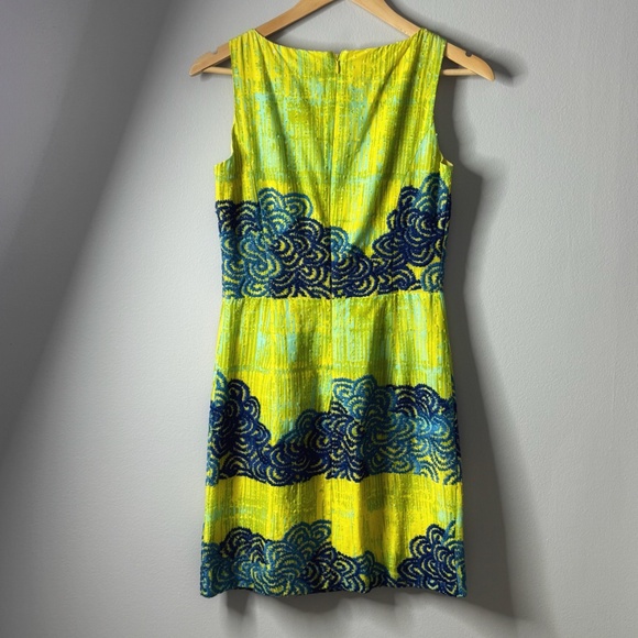 Anthropologie Tabitha Dress Shift Azure Scroll Yellow Blue Swiss Dot Cotton Sz 2 - Picture 8 of 16